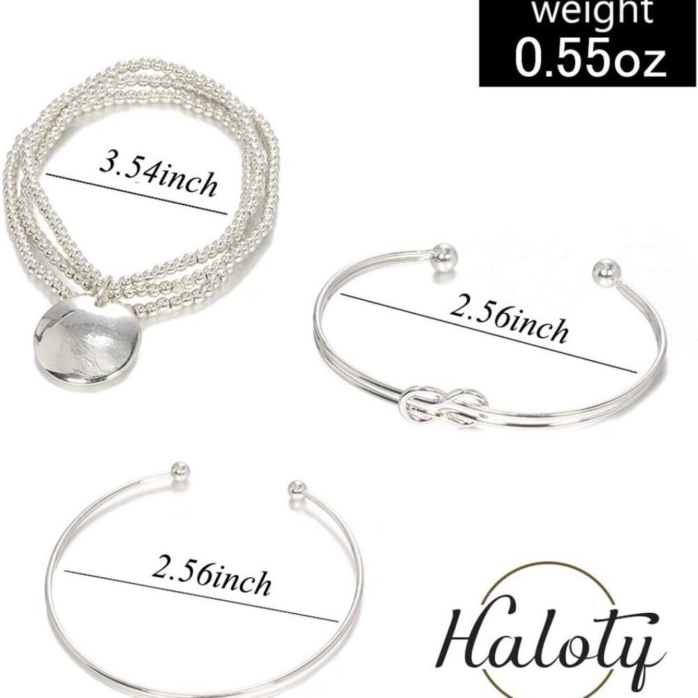 Boho Layered Knot Bangle Stackable Bracelets Silv… - image 2